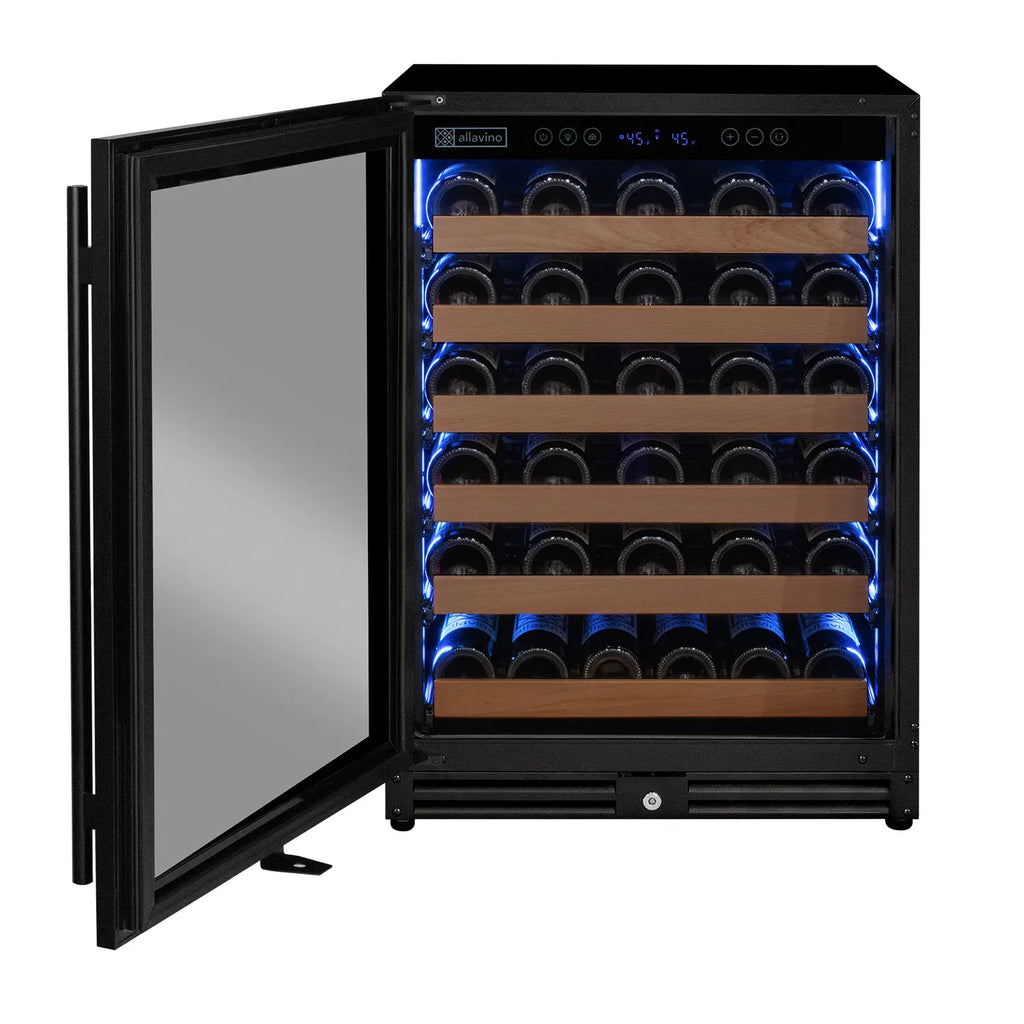 Allavino Reserva Series - 56 Bottle Single Zone Built-in Luxury Wine Refrigerator with Black Door - Left Hinge