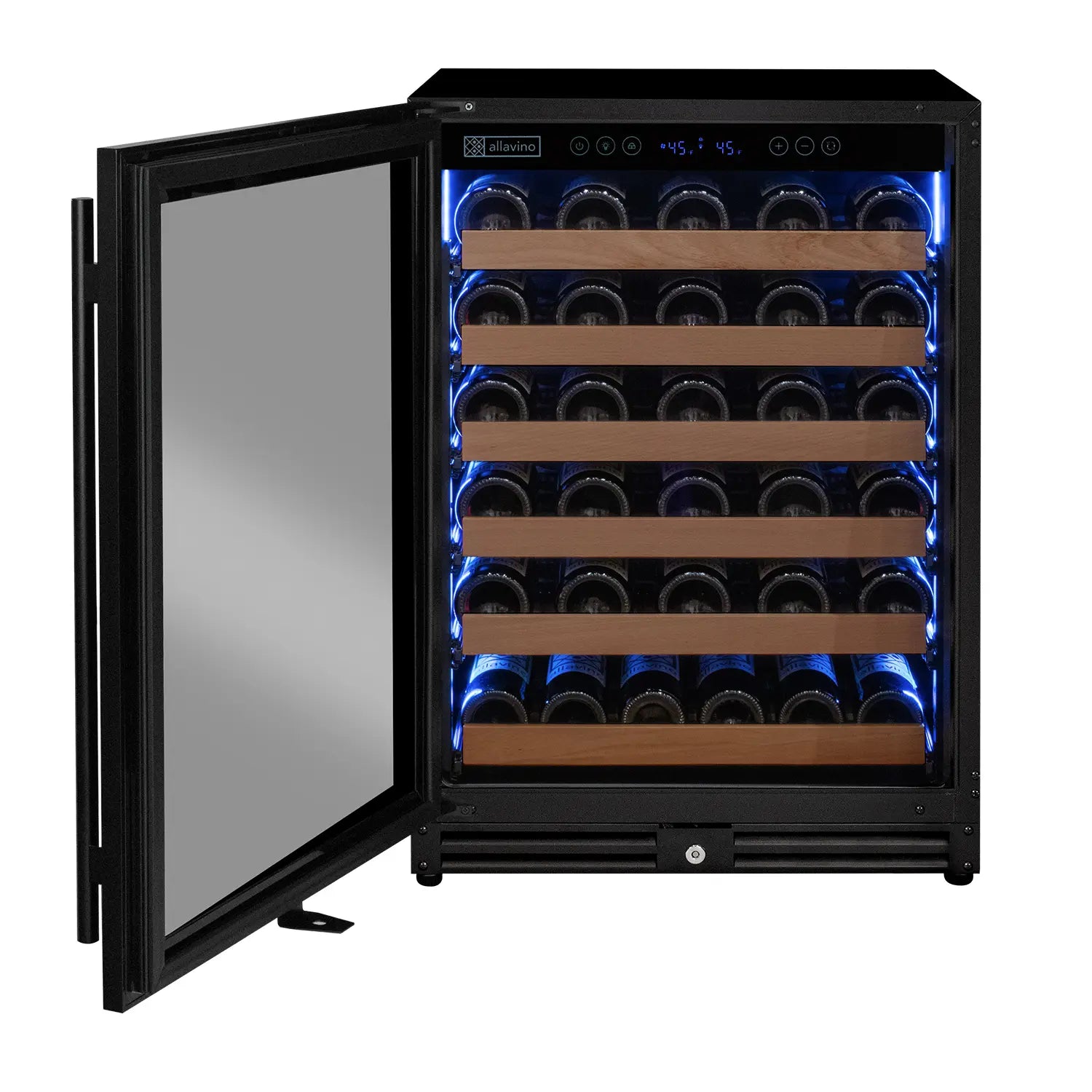 Allavino Reserva Series - 56 Bottle Single Zone Built-in Luxury Wine Refrigerator with Black Door - Left Hinge