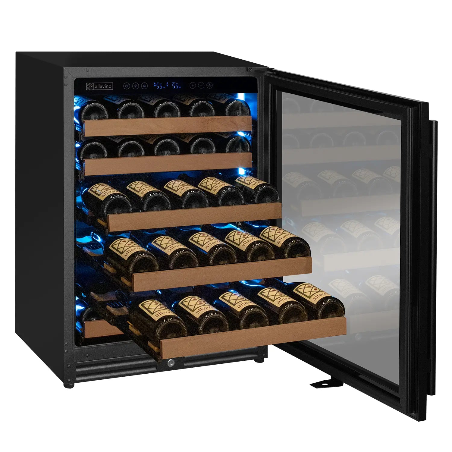 Allavino Reserva Series - 56 Bottle Single Zone Built-in Luxury Wine Refrigerator with Black Door - Right Hinge