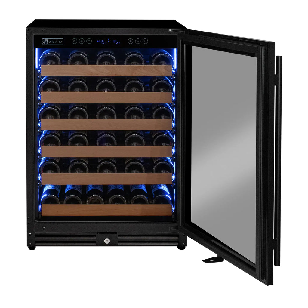 Allavino Reserva Series - 56 Bottle Single Zone Built-in Luxury Wine Refrigerator with Black Door - Right Hinge