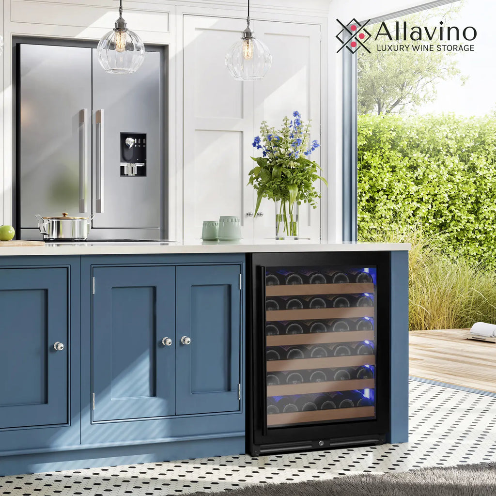 Allavino Reserva Series - 56 Bottle Single Zone Built-in Luxury Wine Refrigerator with Black Door - Right Hinge