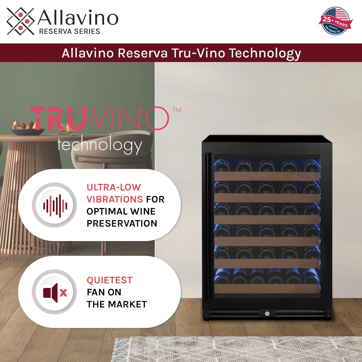 Allavino Reserva Series - 56 Bottle Single Zone Built-in Luxury Wine Refrigerator with Black Door - Right Hinge