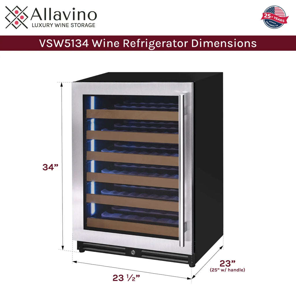 Allavino Reserva Series 51 Bottle Single Zone Built-in Luxury Wine Refrigerator with Stainless Steel Door - Left Hinge