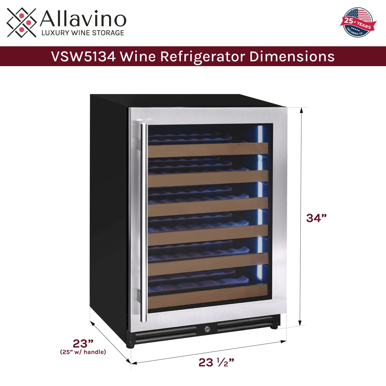 Allavino Reserva Series 51 Bottle Single Zone Built-in Luxury Wine Refrigerator with Stainless Steel Door - Right Hinge