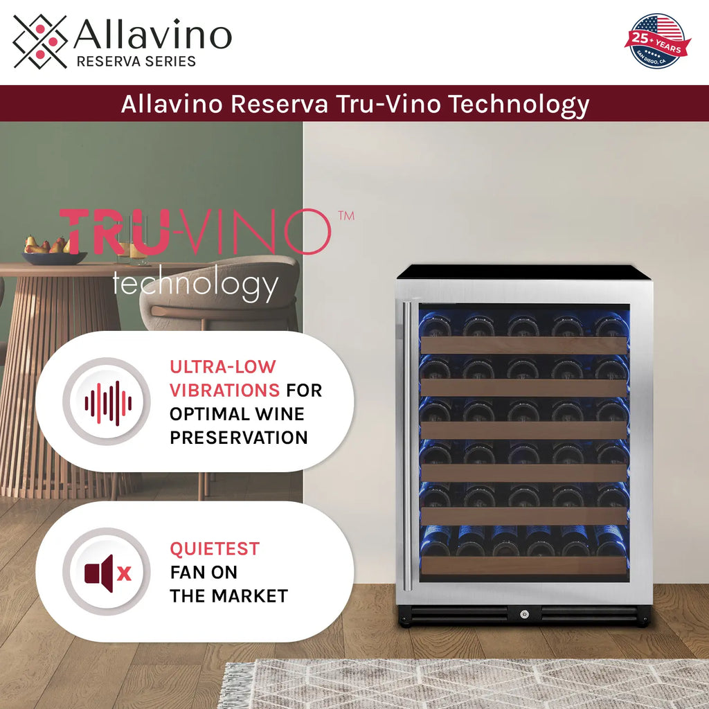 Allavino Reserva Series 51 Bottle Single Zone Built-in Luxury Wine Refrigerator with Stainless Steel Door - Right Hinge