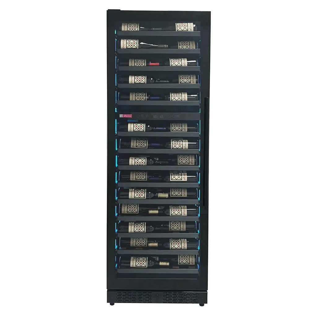 Allavino Reserva Series 67 Bottle 71" Tall Dual Zone Left Hinge Black Shallow Wine Cooler Refrigerator Console