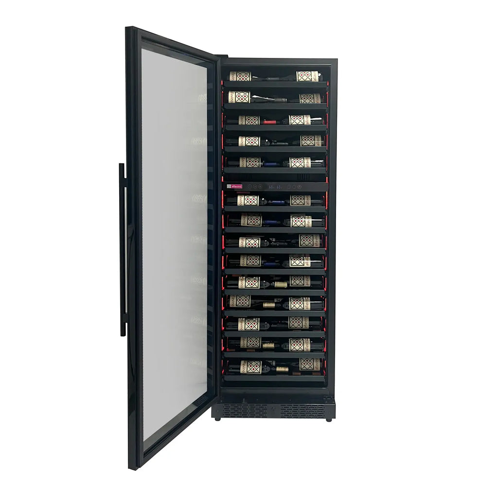 Allavino Reserva Series 67 Bottle 71" Tall Dual Zone Left Hinge Black Shallow Wine Cooler Refrigerator Console