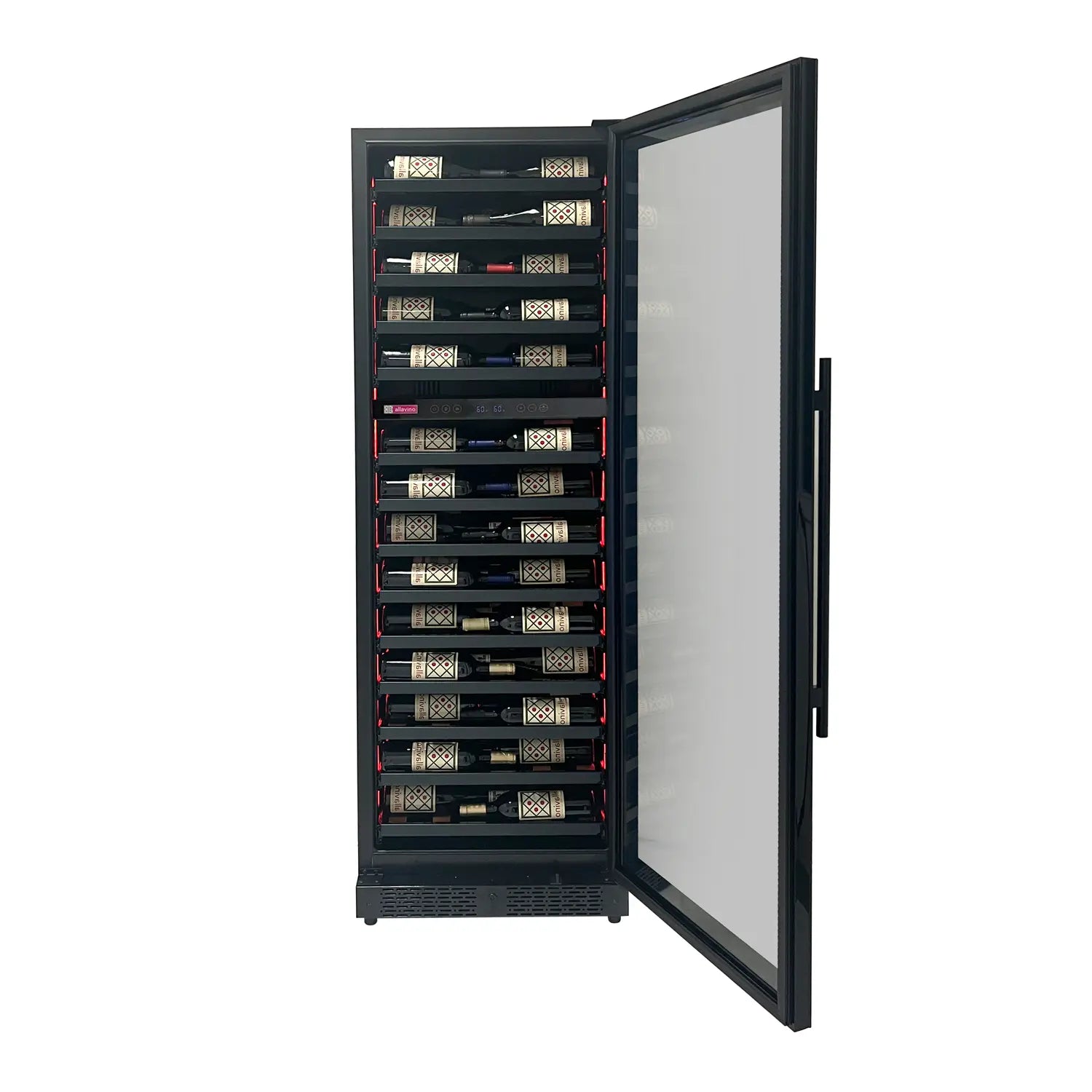 Allavino Reserva Series 67 Bottle 71" Tall Dual Zone Right Hinge Black Shallow Wine Cooler Refrigerator