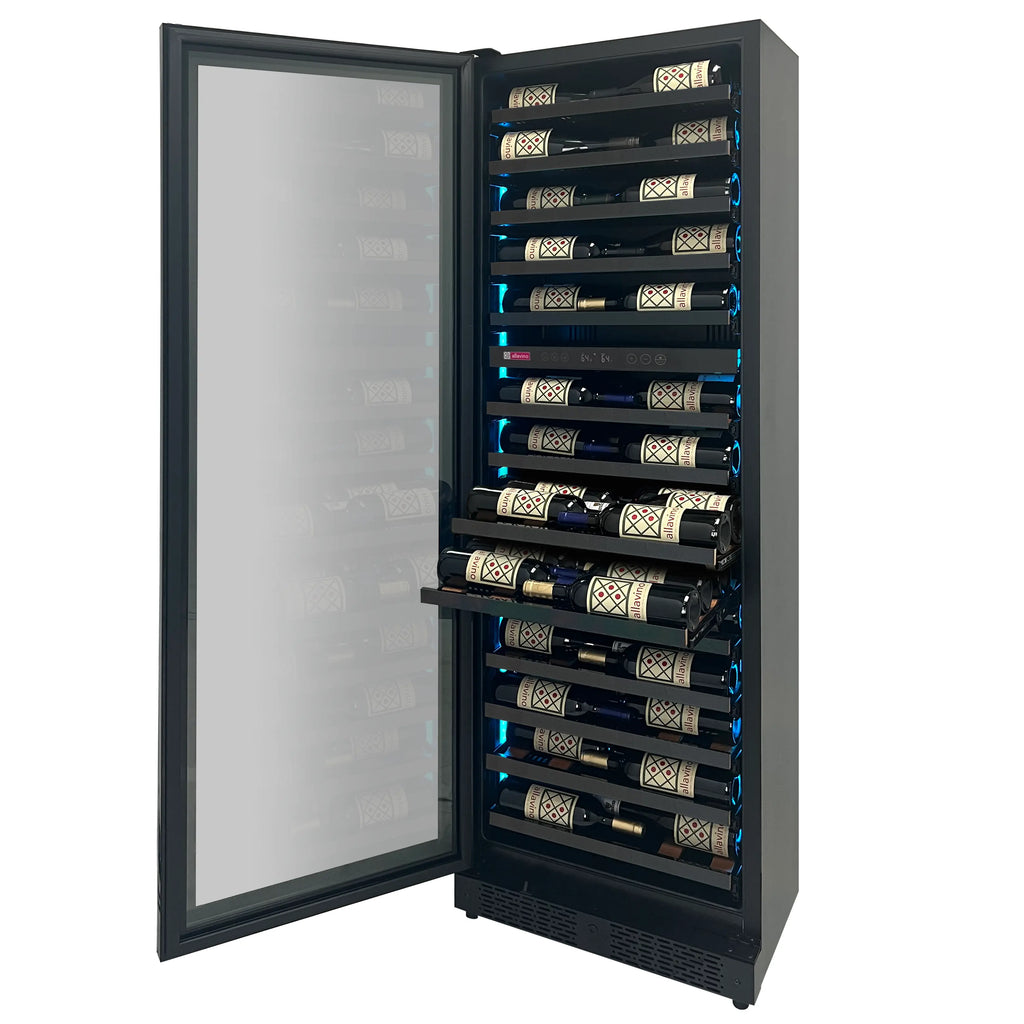 Allavino Reserva Series 67 Bottle 71" Tall Dual Zone Left Hinge Black Shallow Wine Cooler Refrigerator Console