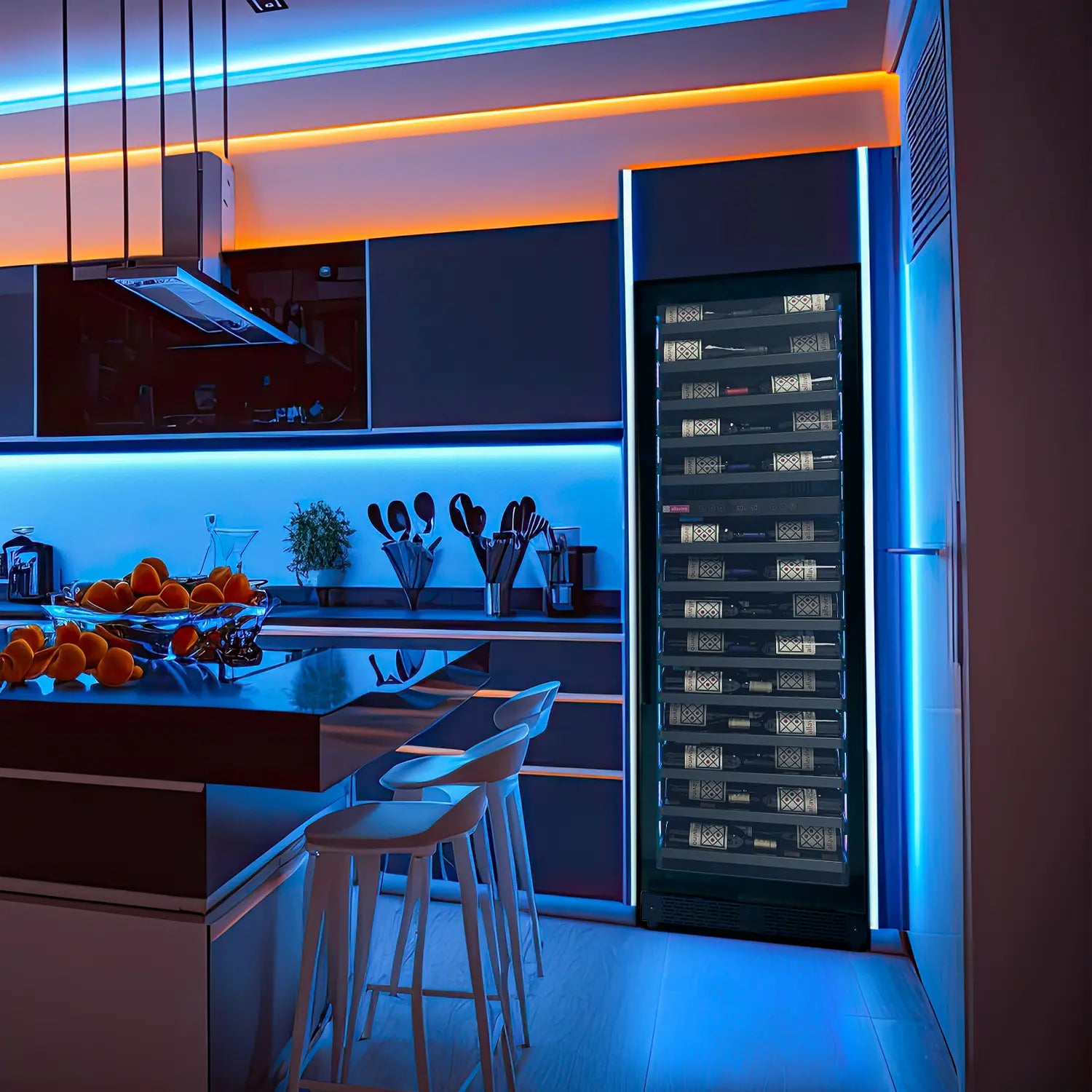 Allavino Reserva Series 67 Bottle 71" Tall Dual Zone Right Hinge Black Shallow Wine Cooler Refrigerator