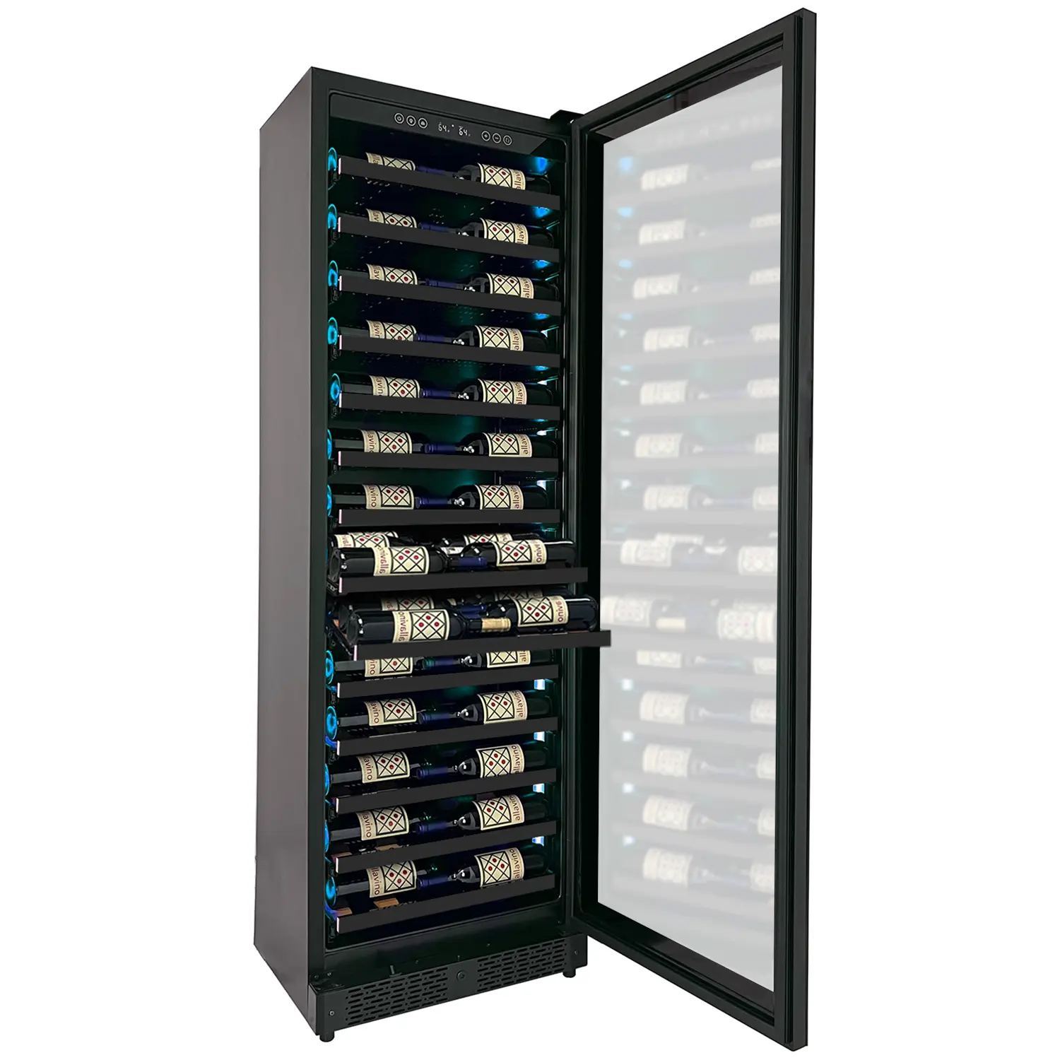 Allavino Reserva Series 67 Bottle Single Zone Shallow Built-in Wine Cooler Refrigerator with Black Glass Door - Right Hinge