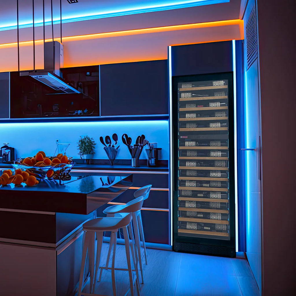 Allavino Reserva Series 67 Bottle 71" Tall Dual Zone Right Hinge Black Shallow Wine Refrigerator with Wood Front Shelves