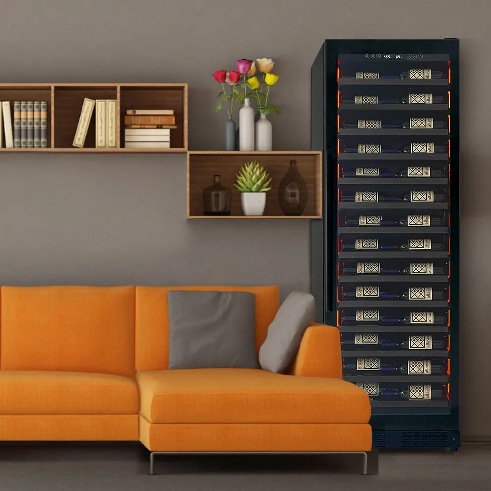 Allavino Reserva Series 67 Bottle Single Zone Shallow Built-in Wine Cooler Refrigerator with Black Glass Door - Right Hinge