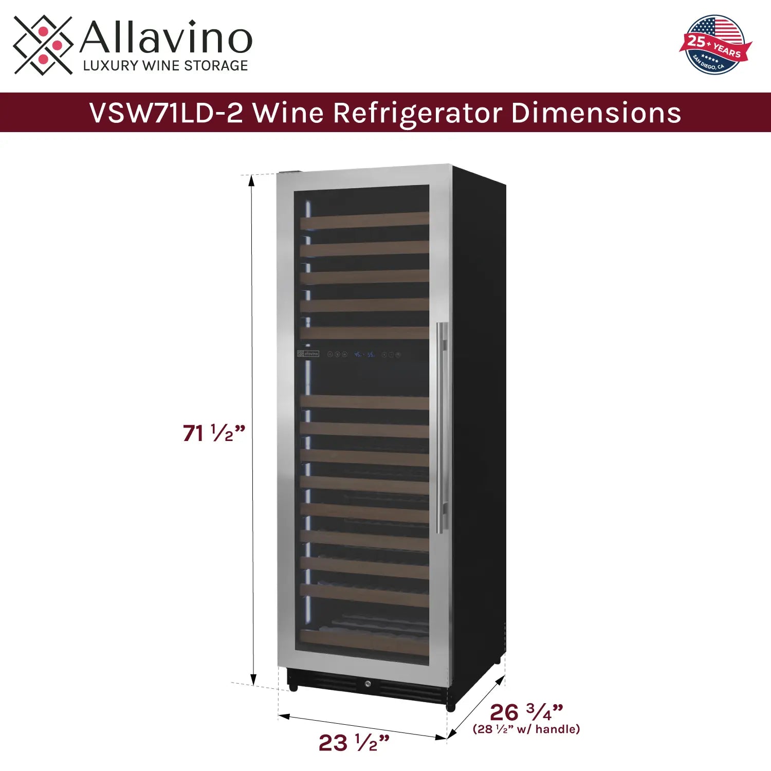 Allavino Reserva Series 172 Bottle Dual Zone Built-in Wine Refrigerator with Stainless Steel Door - Left Hinge