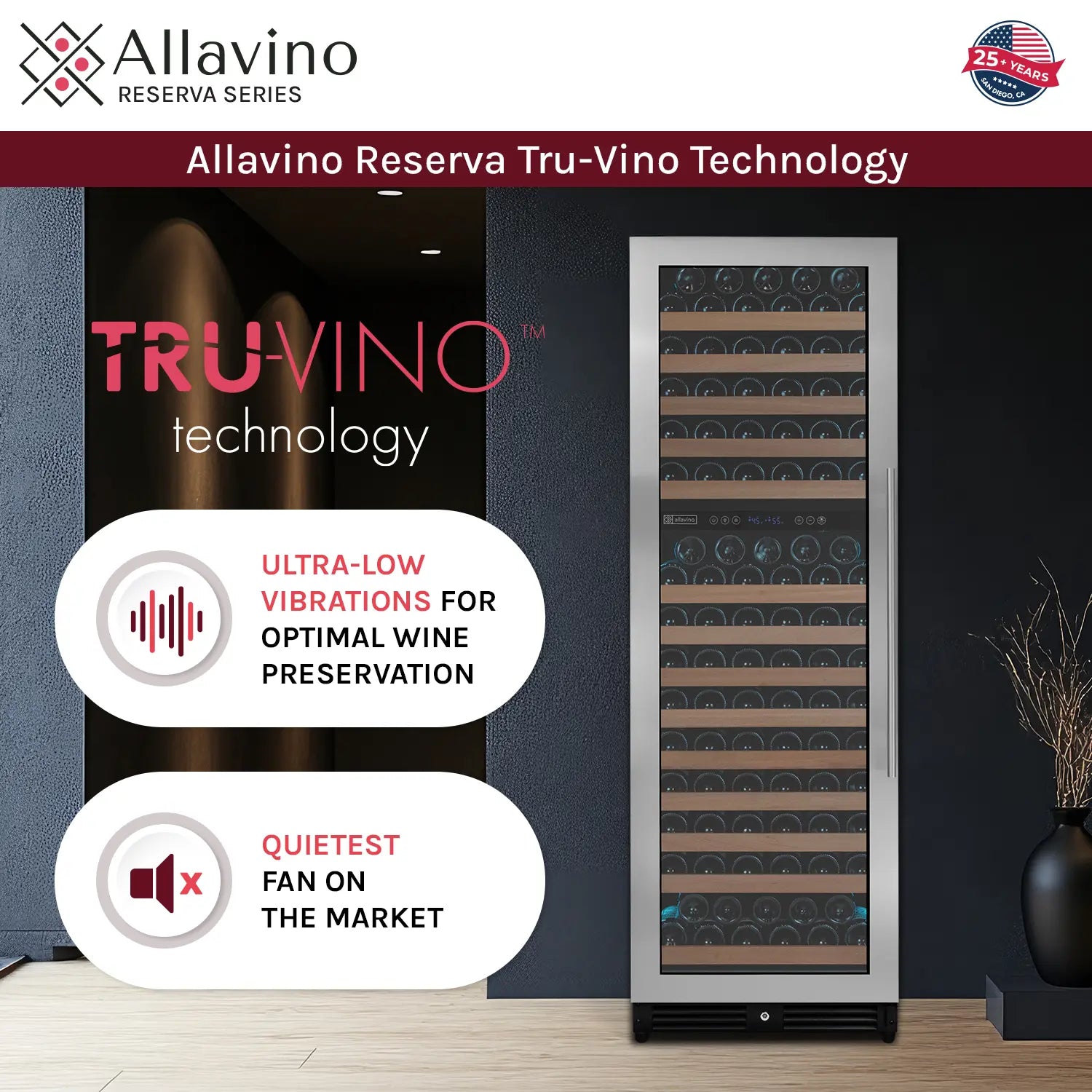 Allavino Reserva Series 172 Bottle Dual Zone Built-in Wine Refrigerator with Stainless Steel Door - Left Hinge
