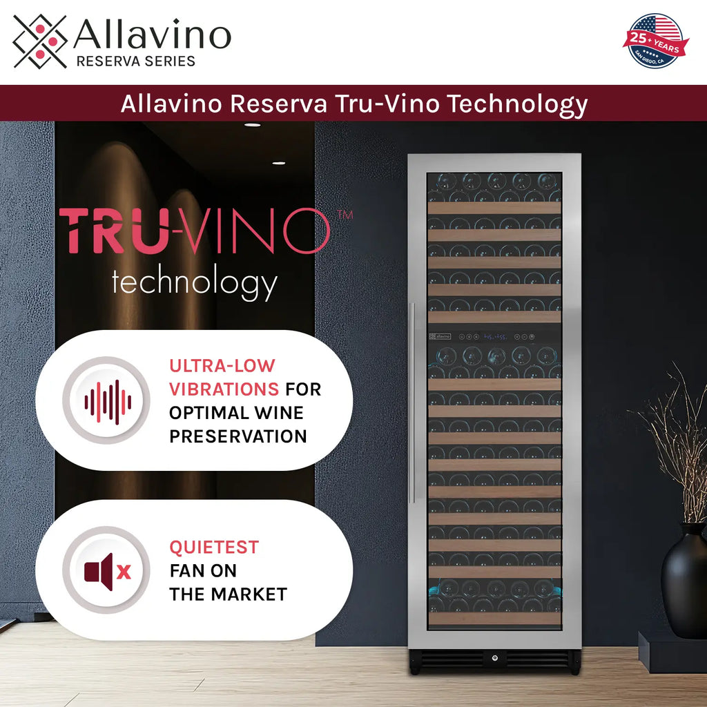 Allavino Reserva Series 172 Bottle Dual Zone Built-in Wine Refrigerator with Stainless Steel Door - Right Hinge