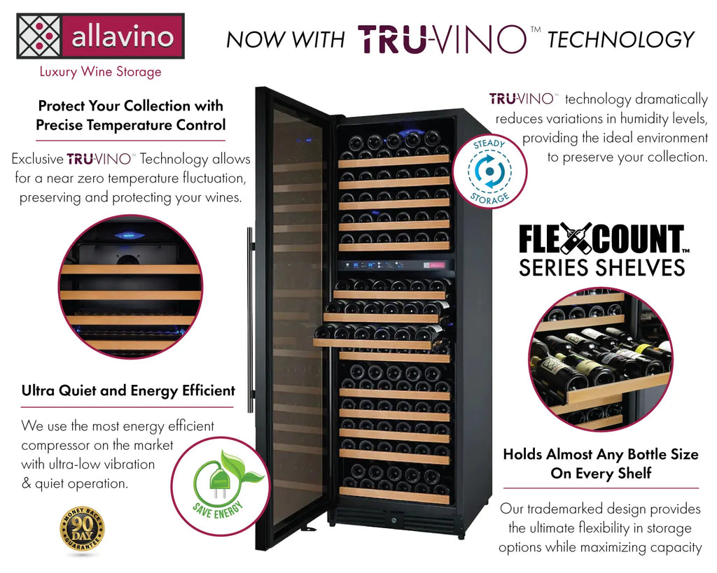 Allavino 24" Wide FlexCount II Tru-Vino 172 Bottle Dual Zone Black Left Hinge Wine Refrigerator