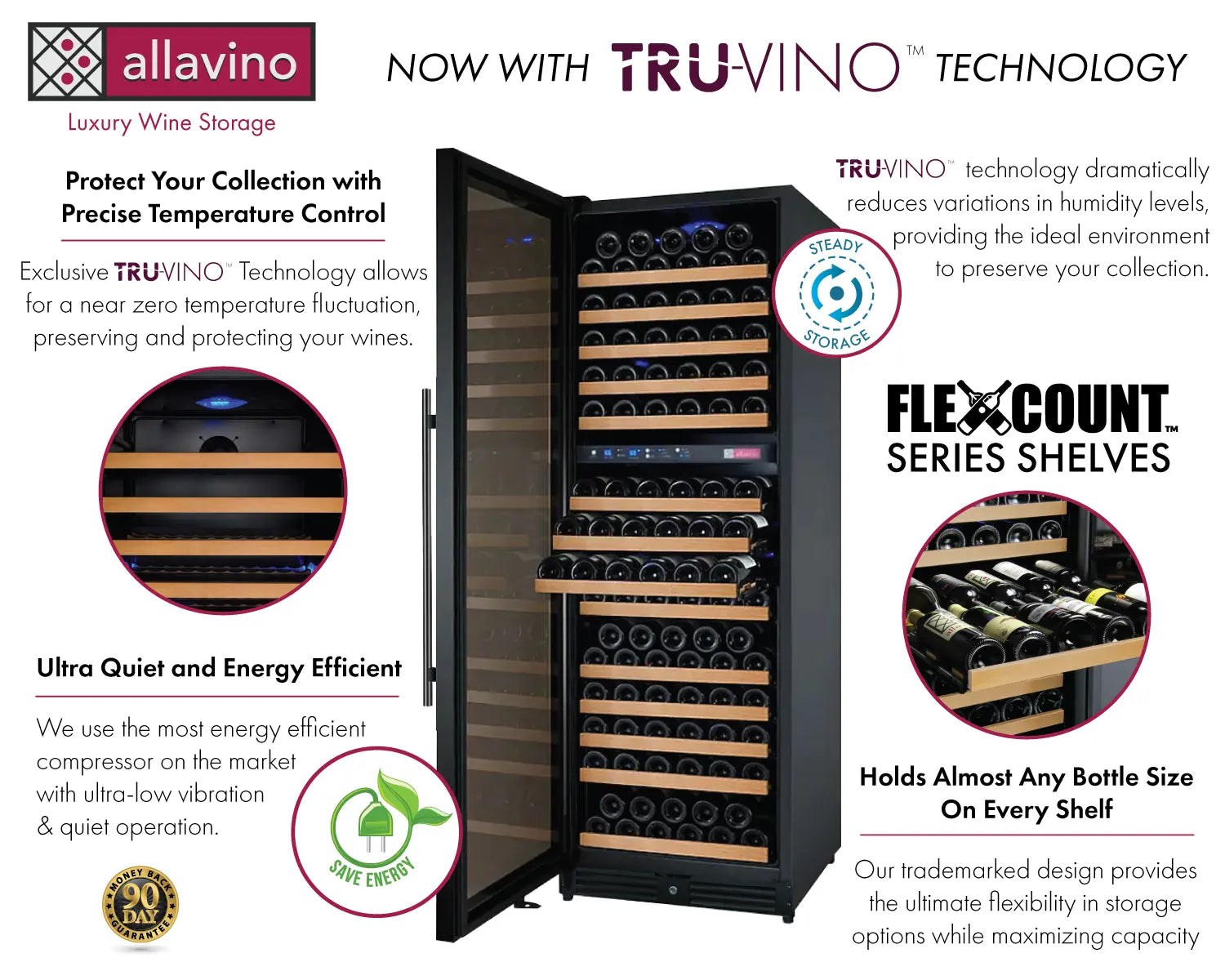 Allavino 24" Wide FlexCount II Tru-Vino 172 Bottle Dual Zone Black Left Hinge Wine Refrigerator