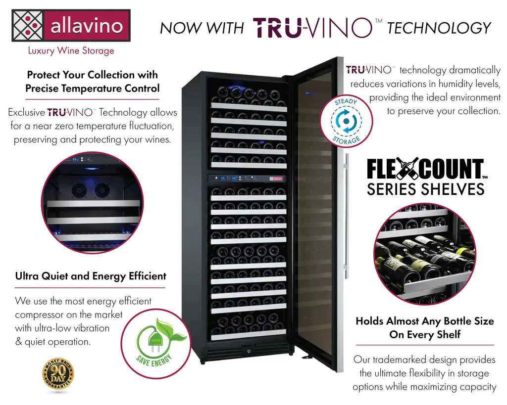 Allavino FlexCount Series 172 Bottle Dual Zone Built-in Wine Cooler Refrigerator with Stainless Steel Door - Right Hinge