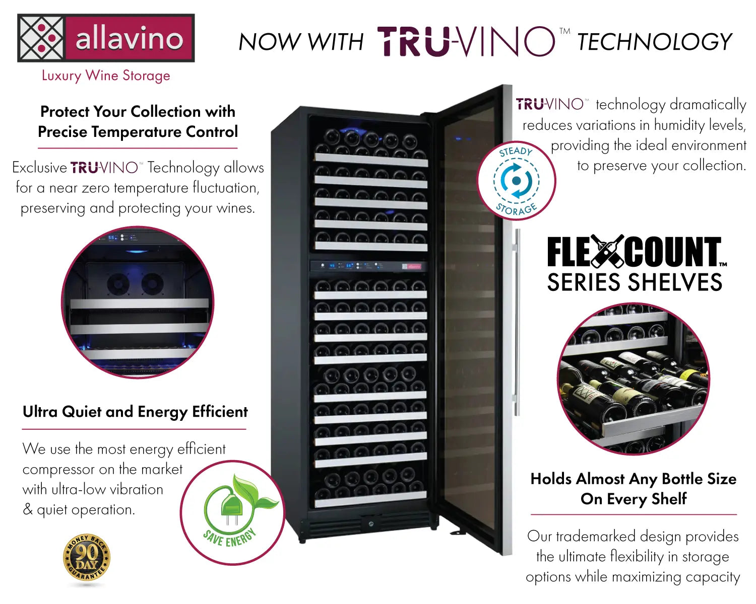 Allavino FlexCount Series 172 Bottle Dual Zone Built-in Wine Cooler Refrigerator with Stainless Steel Door - Right Hinge