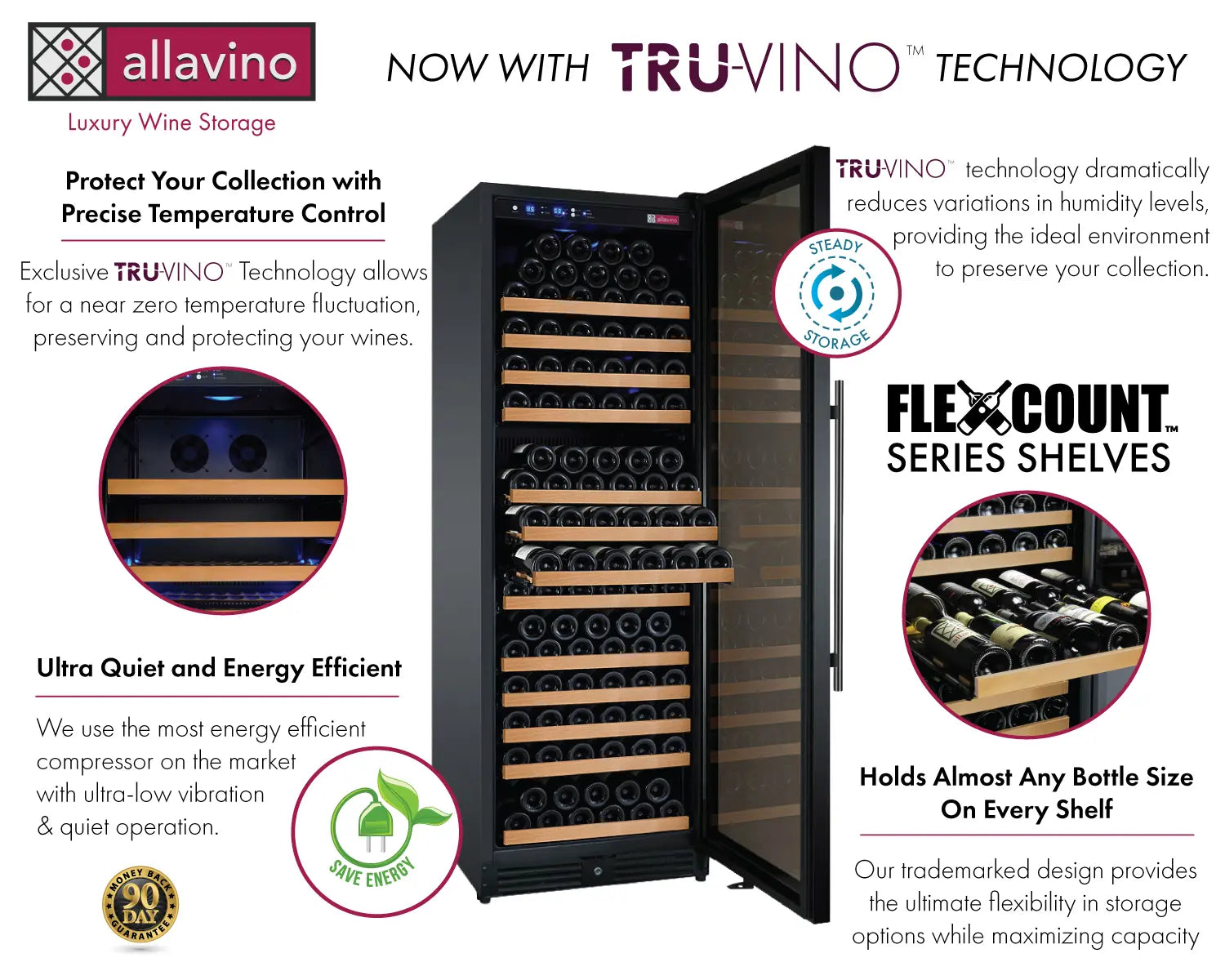 Allavino 24" Wide FlexCount II Tru-Vino 177 Bottle Single Zone Black Right Hinge Wine Refrigerator