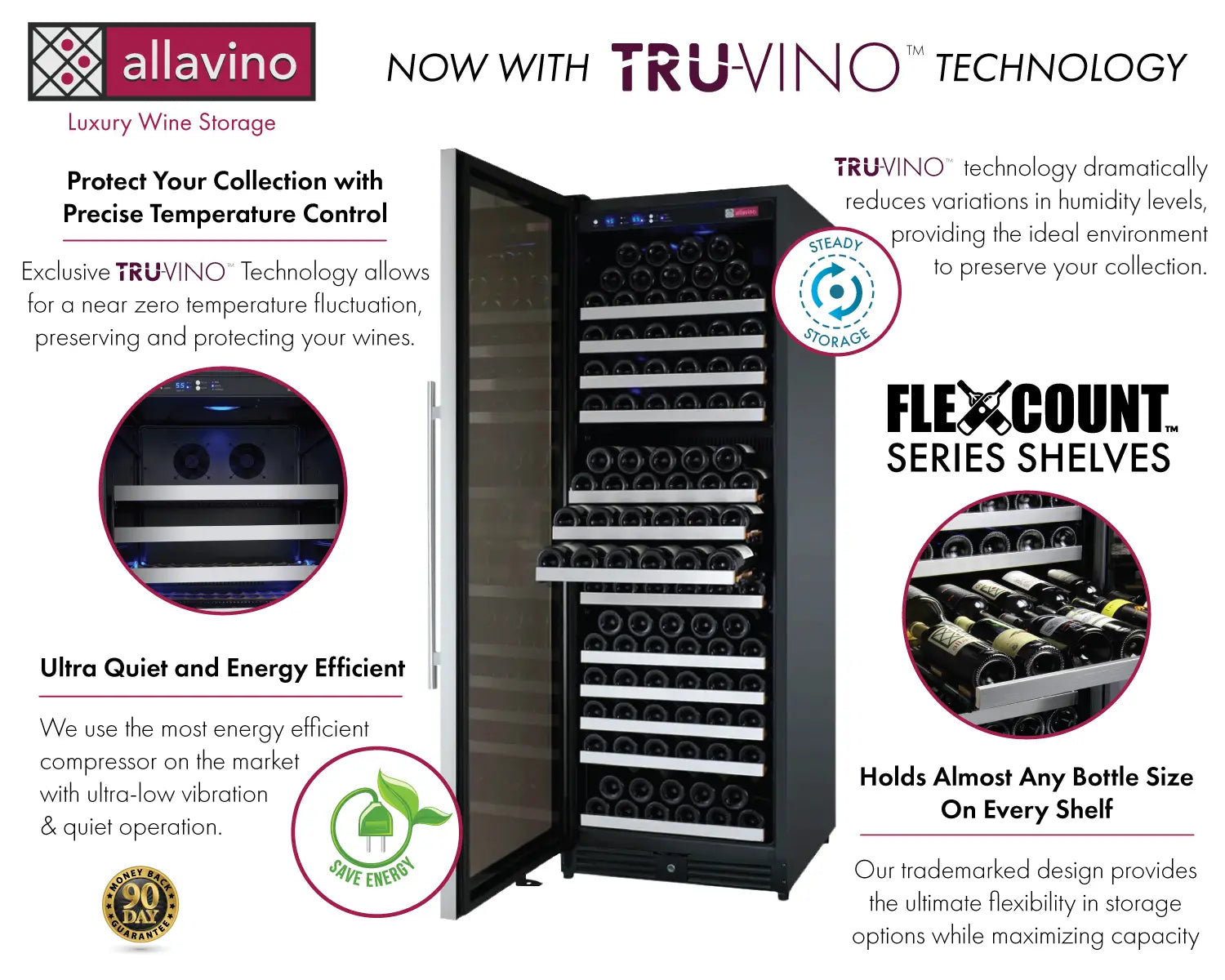 Allavino 24" Wide FlexCount II Tru-Vino 177 Bottle Single Zone Stainless Steel Left Hinge Wine Refrigerator