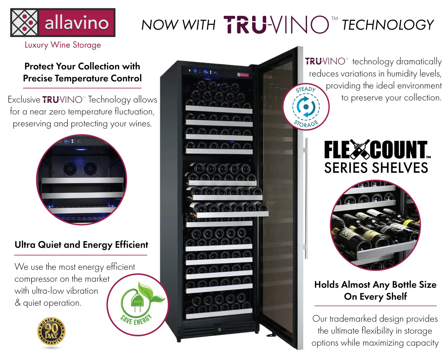 Allavino FlexCount Series 177 Bottle Single Zone Built-in Wine Refrigerator with Stainless Steel Door - Right Hinge