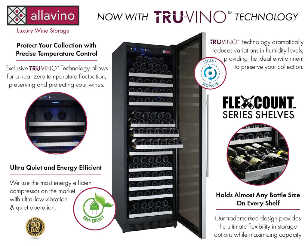 Allavino FlexCount Series 354 Bottle Dual Zone Tall Side-by-Side Wine Refrigerators with Stainless Steel Doors