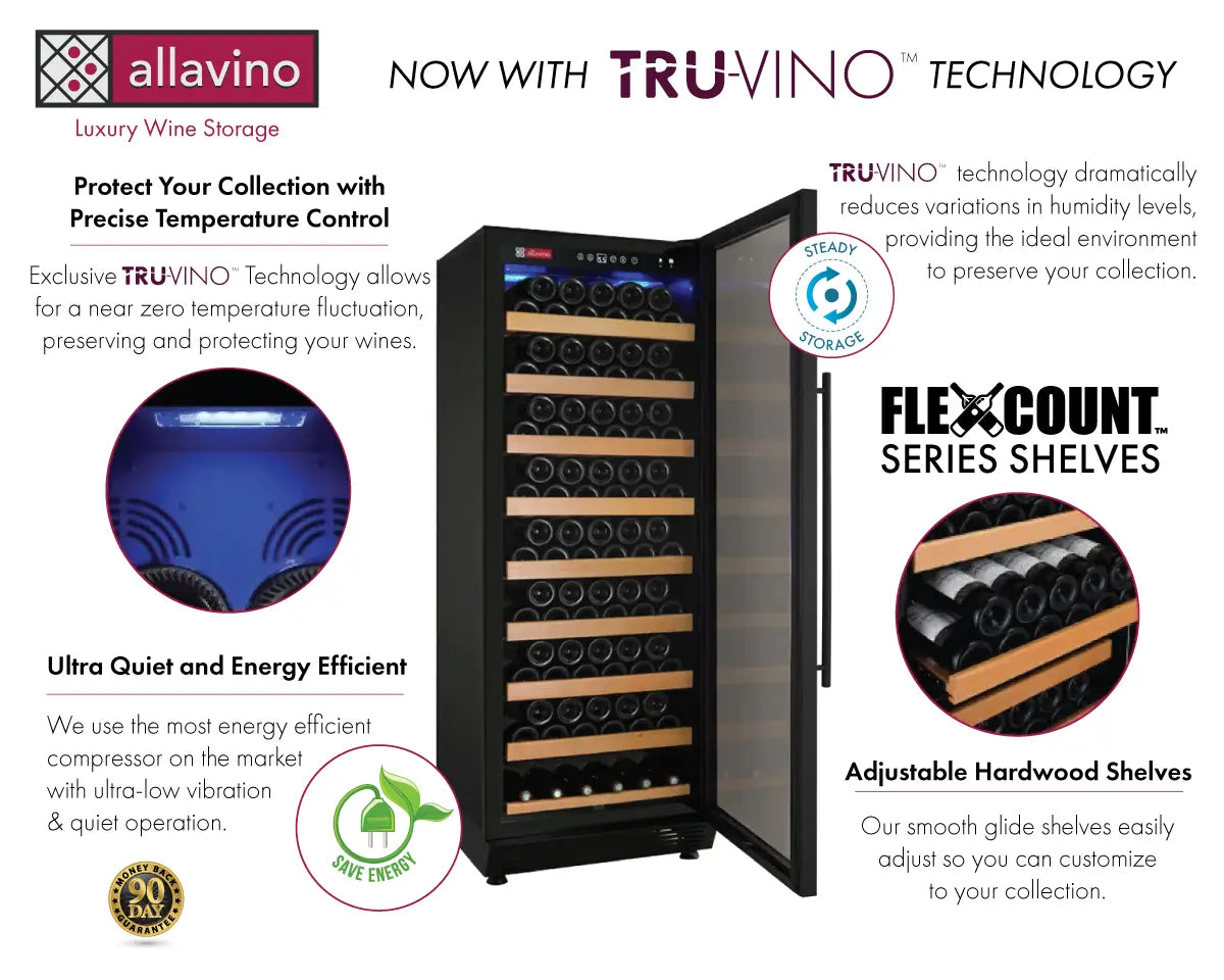Allavino Vite Series 99 Bottle Single Zone Freestanding Wine Cooler Refrigerator with Black Door - Right Hinge