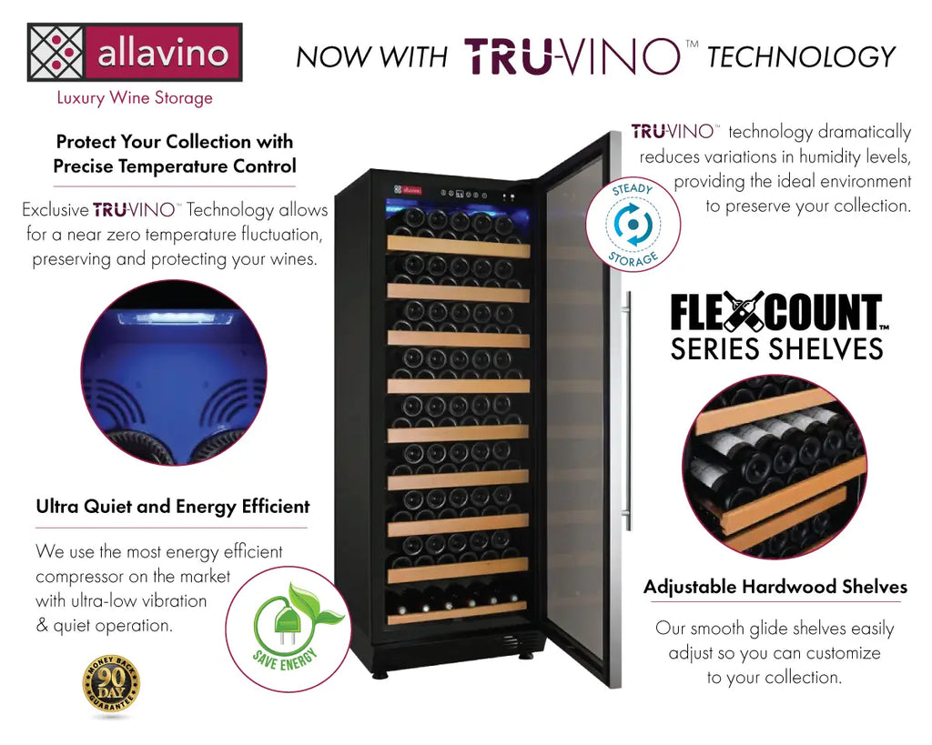 Allavino 24" Wide Vite II Tru-Vino 99 Bottle Single Zone Stainless Steel Right Hinge Wine Refrigerator