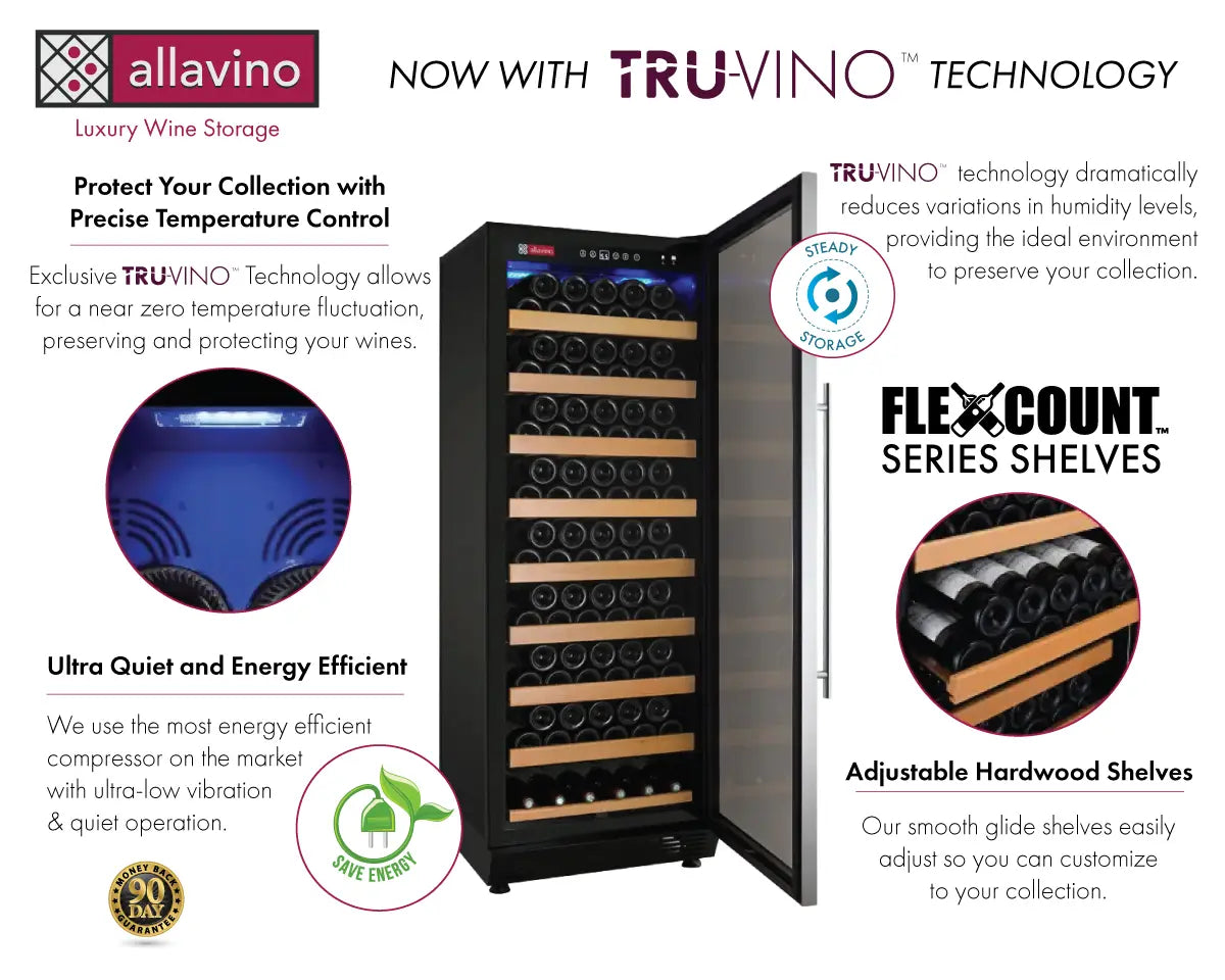 Allavino 24" Wide Vite II Tru-Vino 99 Bottle Single Zone Stainless Steel Right Hinge Wine Refrigerator