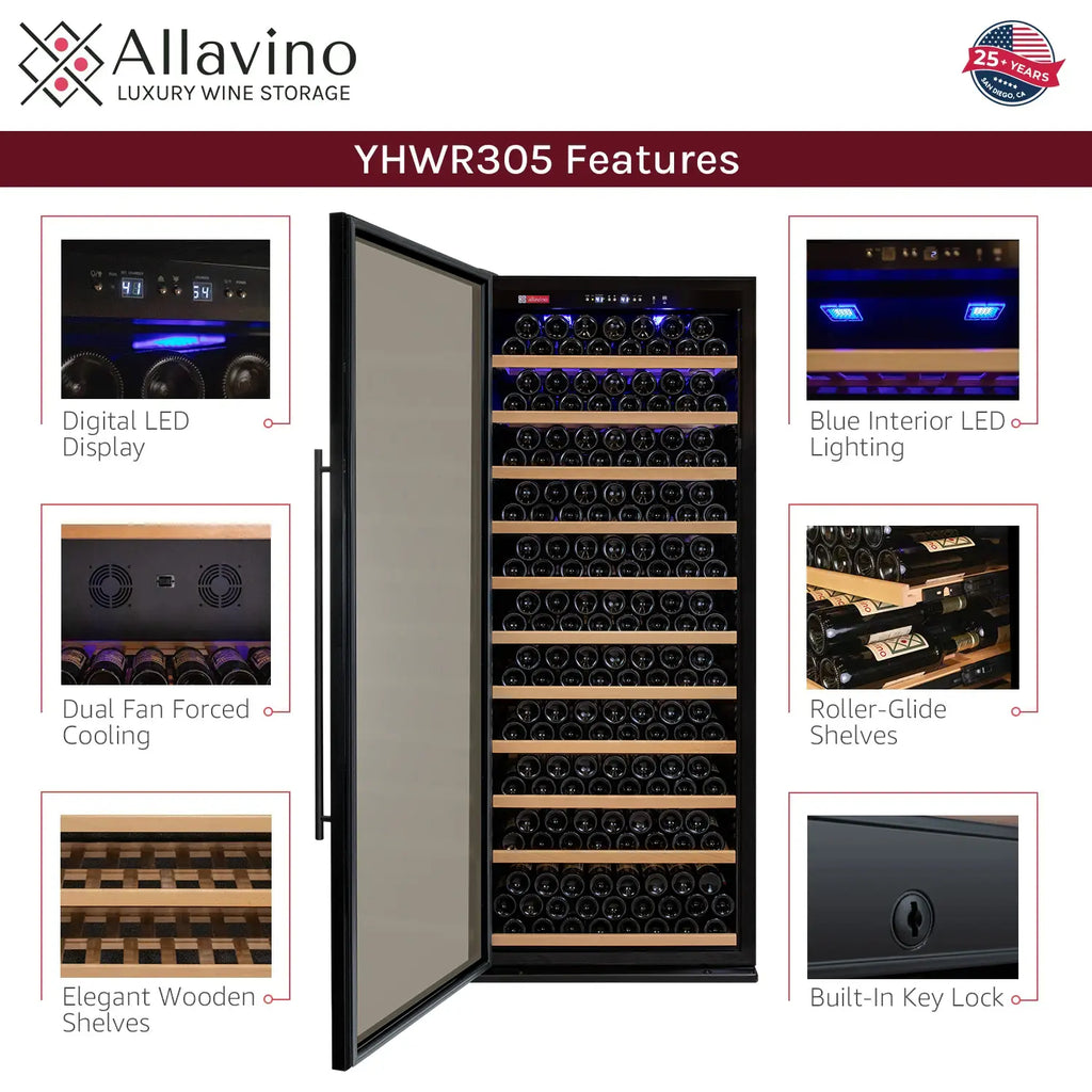 Allavino 32" Wide Vite II Tru-Vino 277 Bottle Single Zone Black Left Hinge Wine Refrigerator