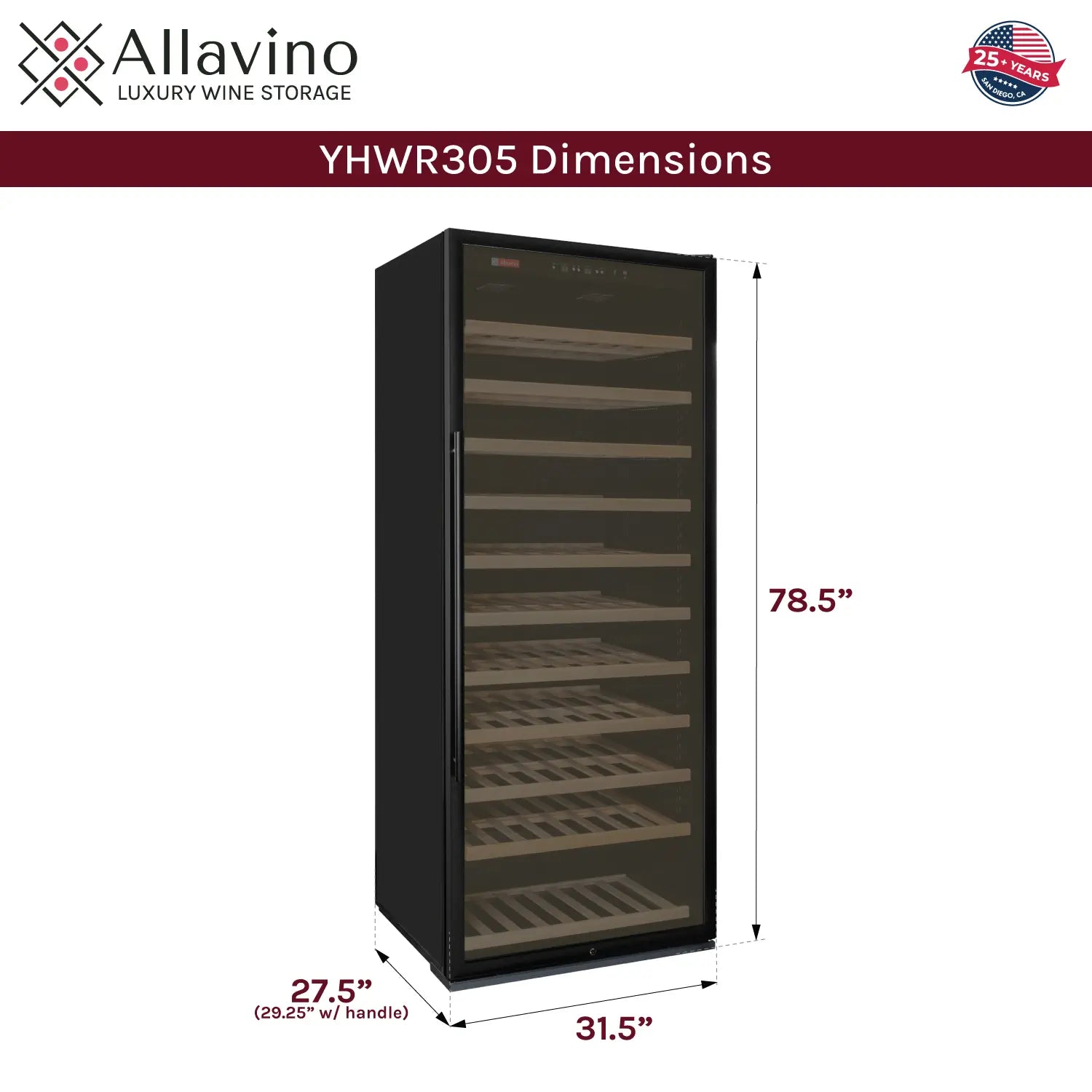 Allavino Vite Series 277 Bottle Single Zone Freestanding Large Capacity Wine Refrigerator with Black Door - Right Hinge