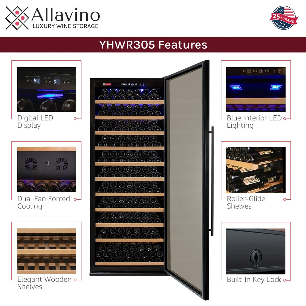Allavino Vite Series 277 Bottle Single Zone Freestanding Large Capacity Wine Refrigerator with Black Door - Right Hinge