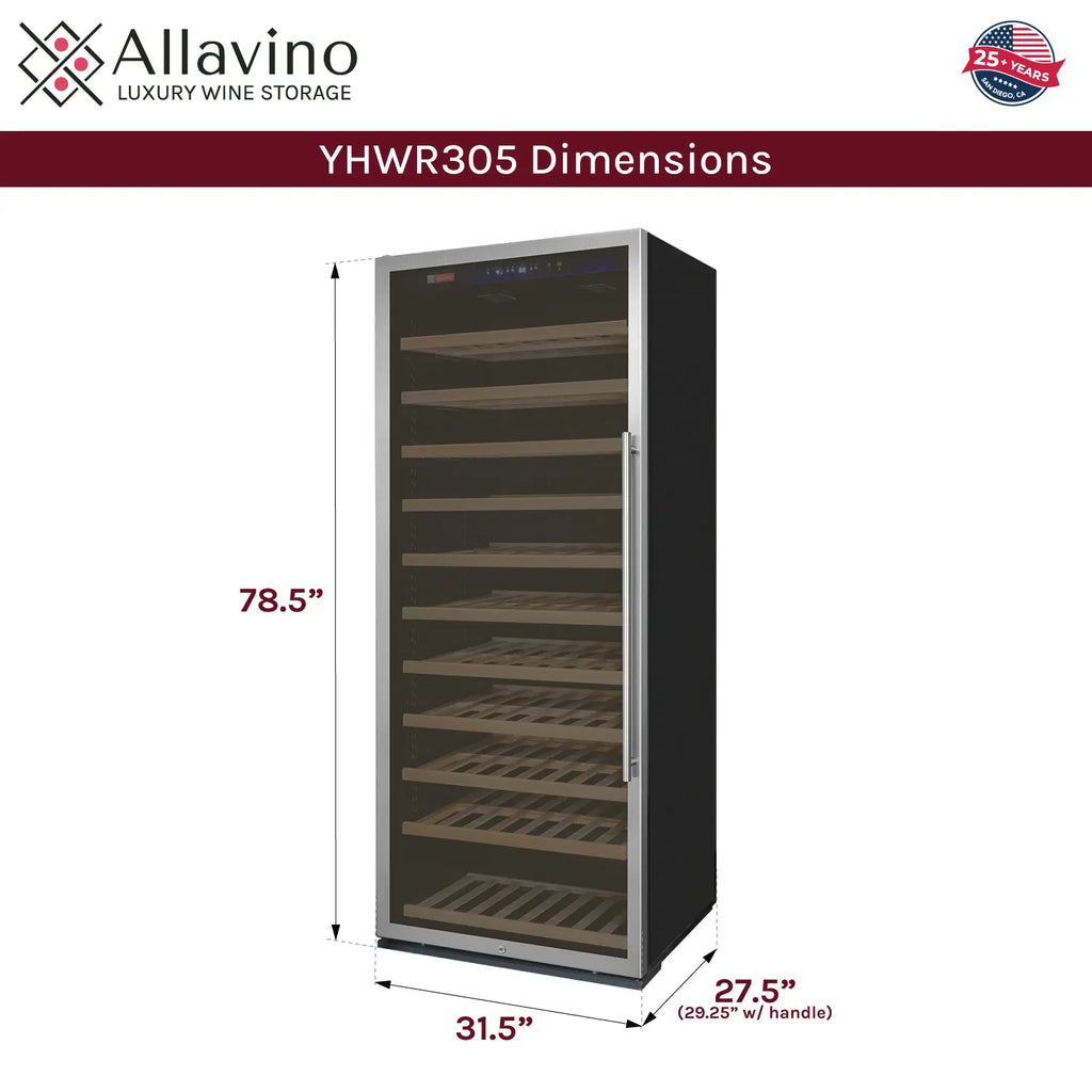Allavino 32" Wide Vite II Tru-Vino 277 Bottle Single Zone Stainless Steel Left Hinge Wine Refrigerator