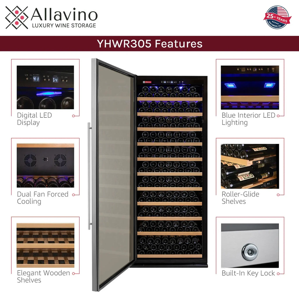 Allavino 32" Wide Vite II Tru-Vino 277 Bottle Single Zone Stainless Steel Left Hinge Wine Refrigerator