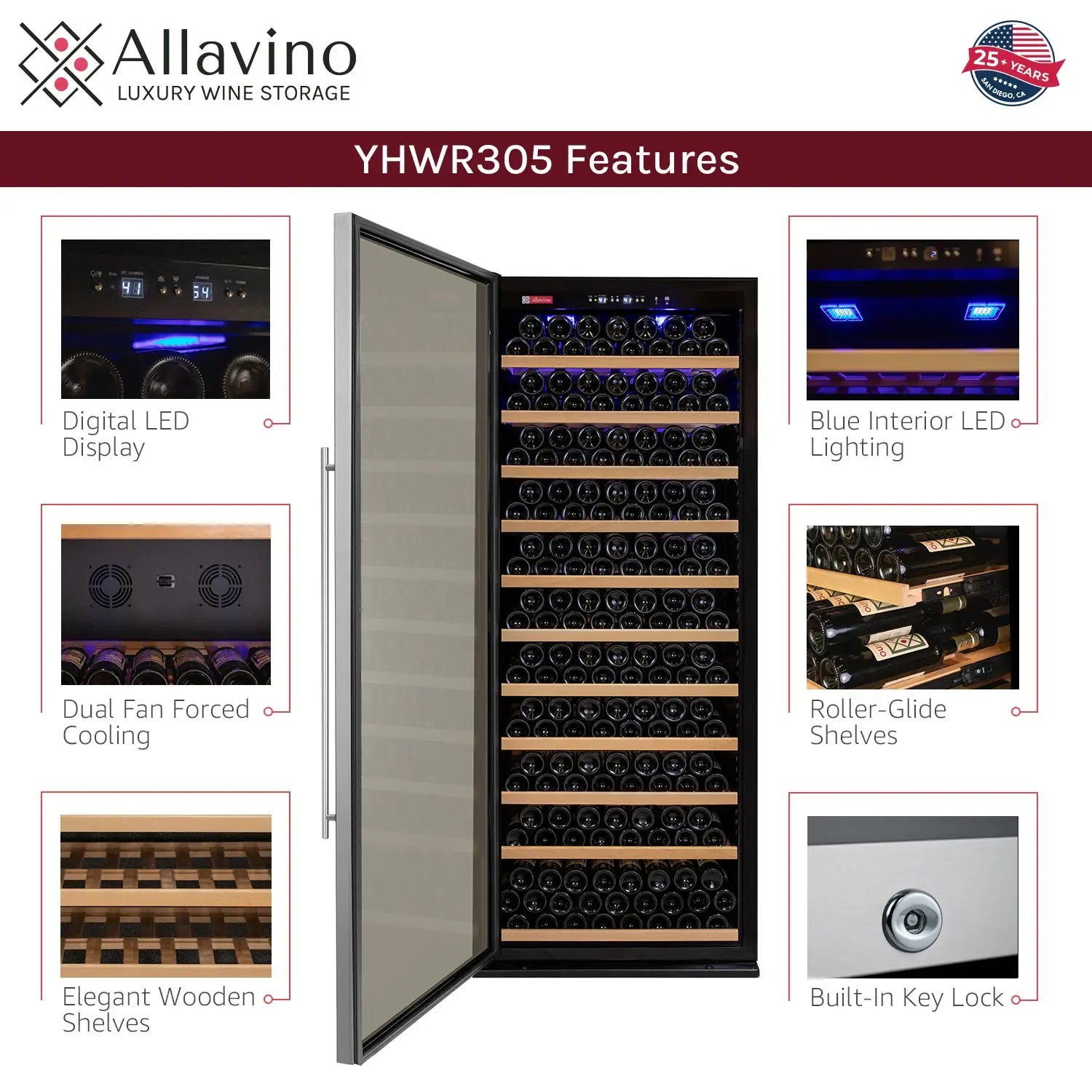 Allavino 32" Wide Vite II Tru-Vino 277 Bottle Single Zone Stainless Steel Left Hinge Wine Refrigerator