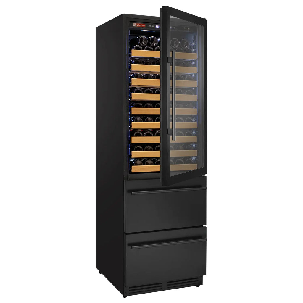 Allavino 108 Bottle Black Wine Refrigerator with Two Refrigerated Drawers