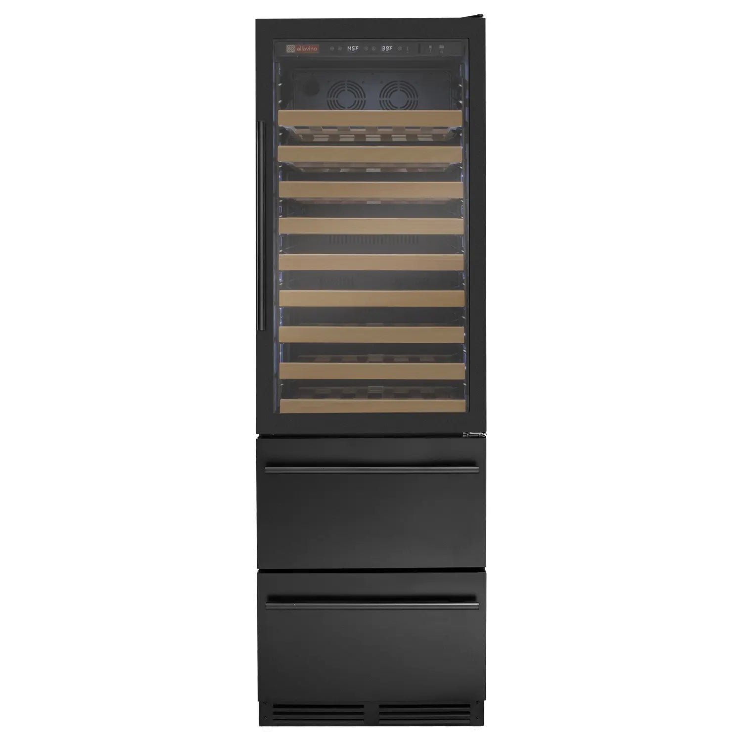 Allavino 108 Bottle Black Wine Refrigerator with Two Refrigerated Drawers