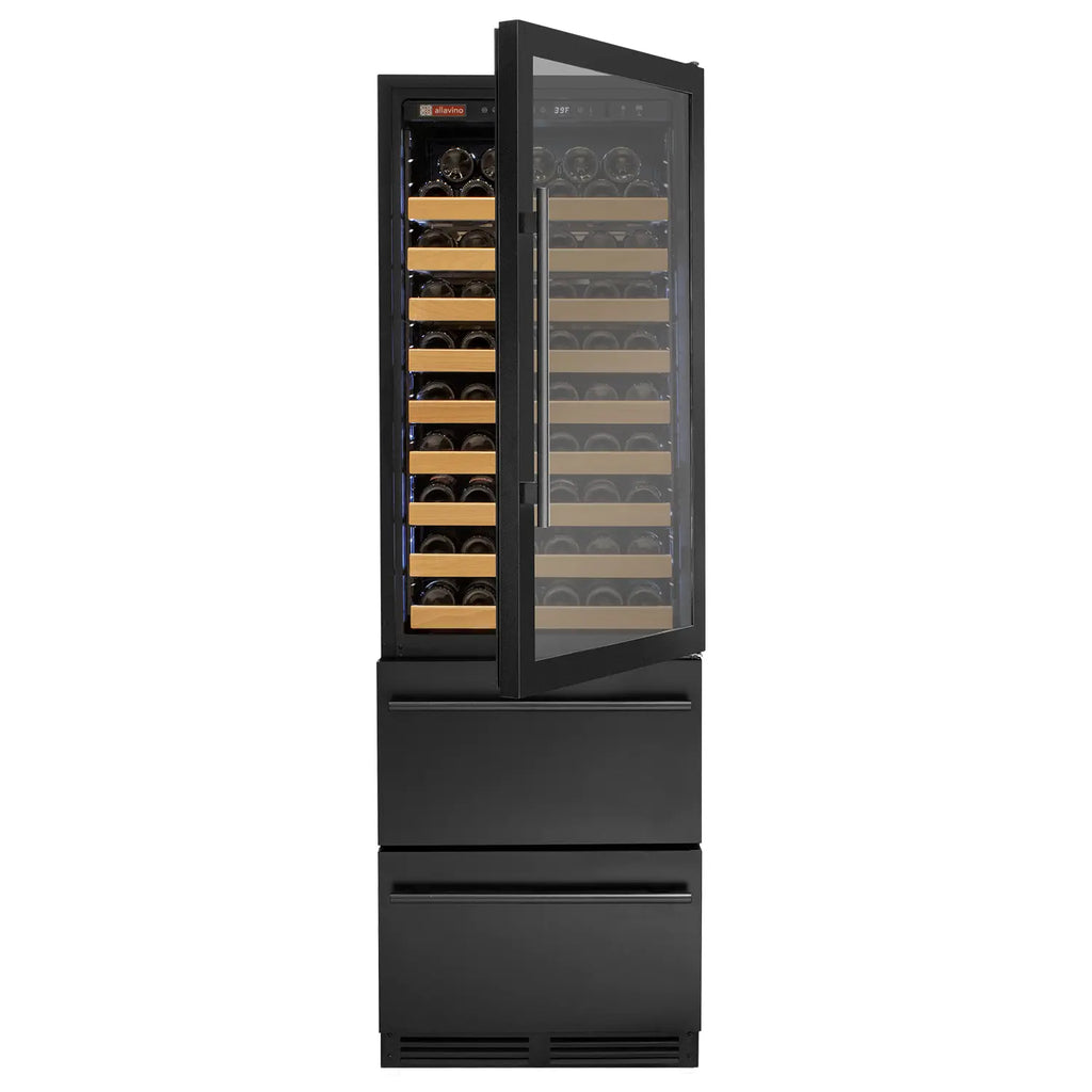 Allavino 108 Bottle Black Wine Refrigerator with Two Refrigerated Drawers