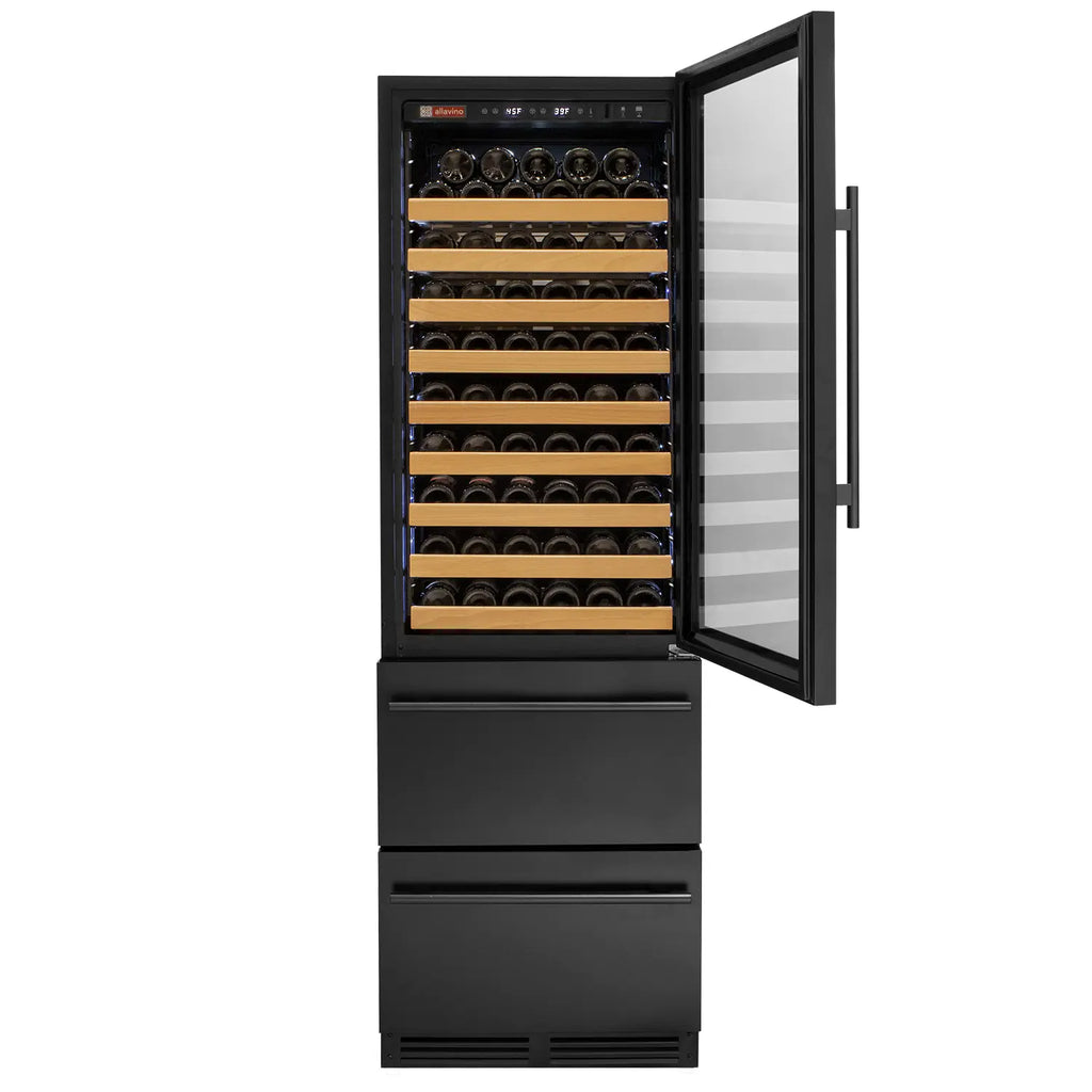 Allavino 108 Bottle Black Wine Refrigerator with Two Refrigerated Drawers