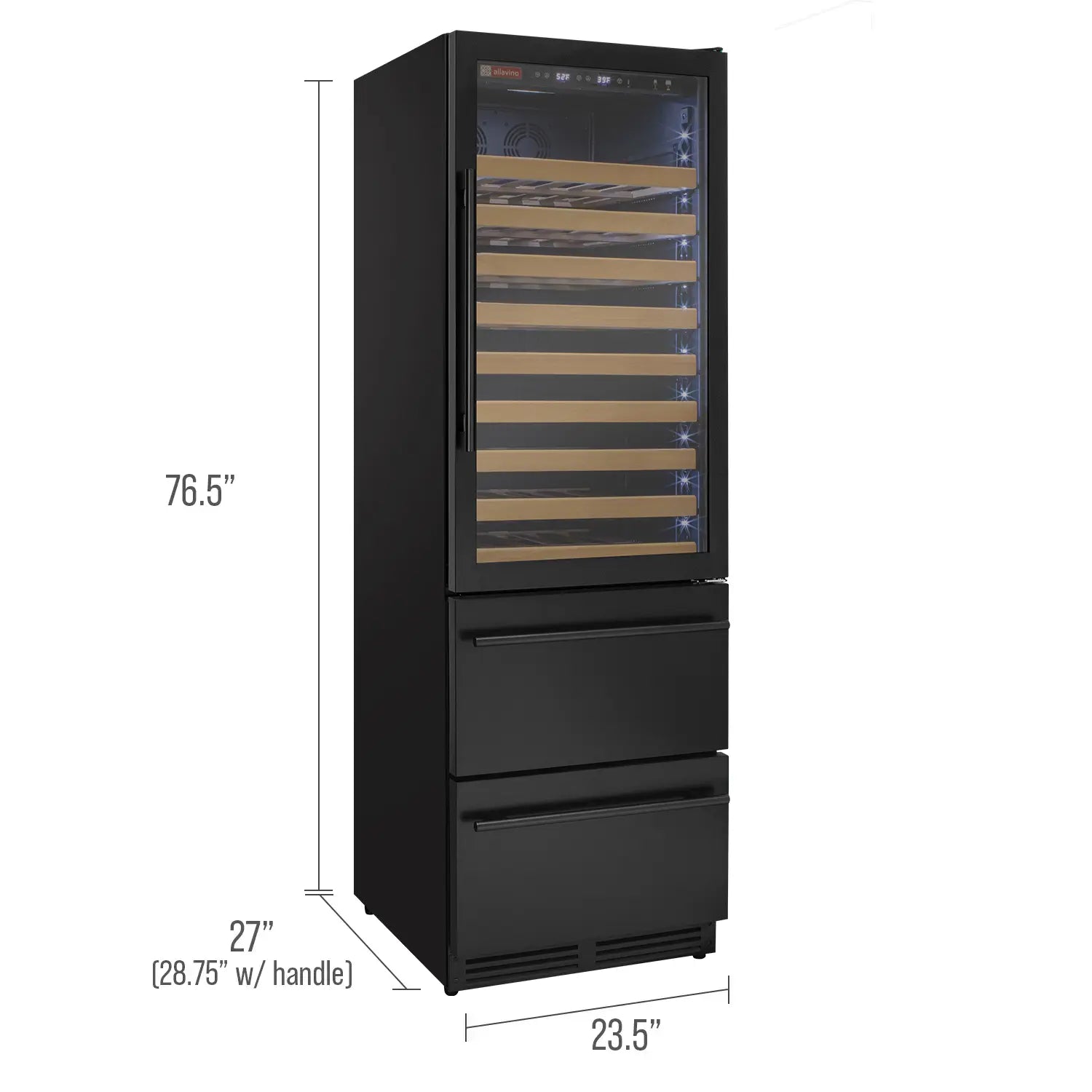 Allavino 108 Bottle Black Wine Refrigerator with Two Refrigerated Drawers