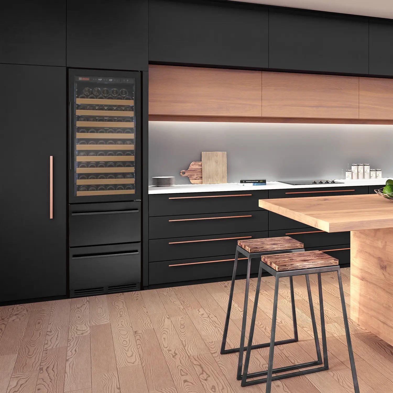 Allavino 108 Bottle Black Wine Refrigerator with Two Refrigerated Drawers