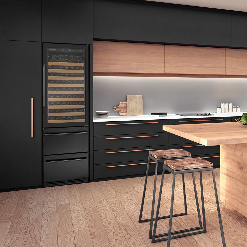 Allavino 100 Bottle Black French Doors Dual Zone Wine Refrigerator with Two Refrigerated Drawers