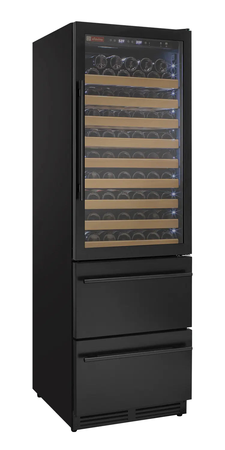 Allavino 108 Bottle Black Wine Refrigerator with Two Refrigerated Drawers