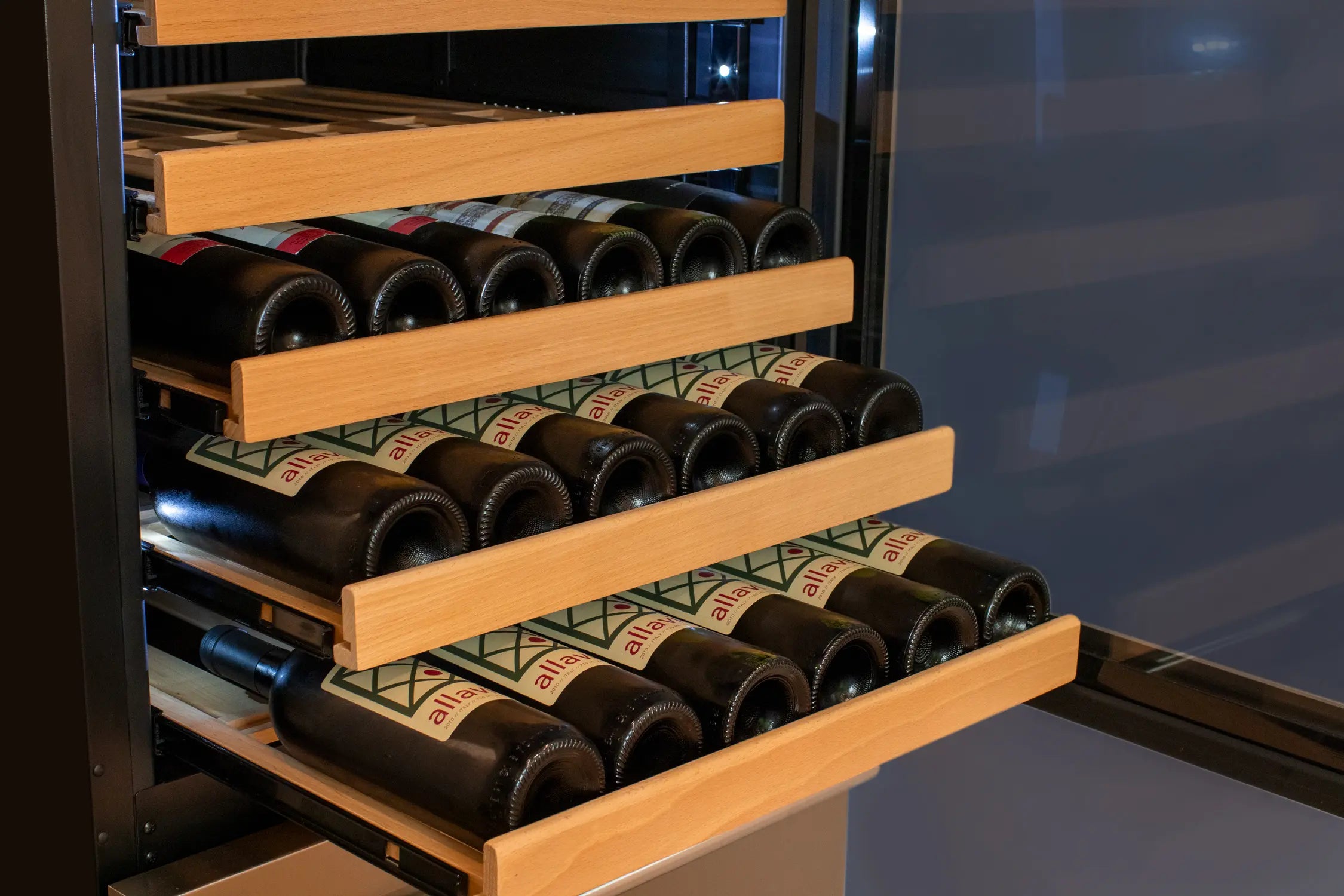 Allavino 108 Bottle Black Wine Refrigerator with Two Refrigerated Drawers