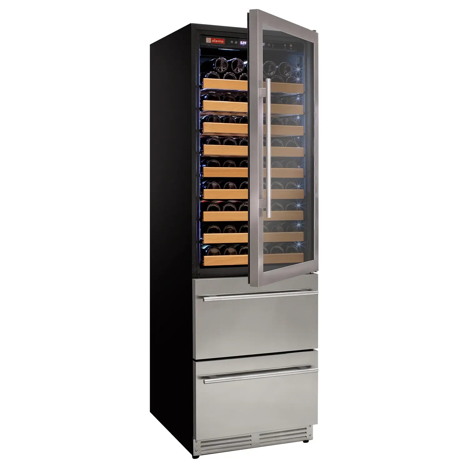 Allavino 108 Bottle Stainless Steel Wine Refrigerator with Two Refrigerated Drawers