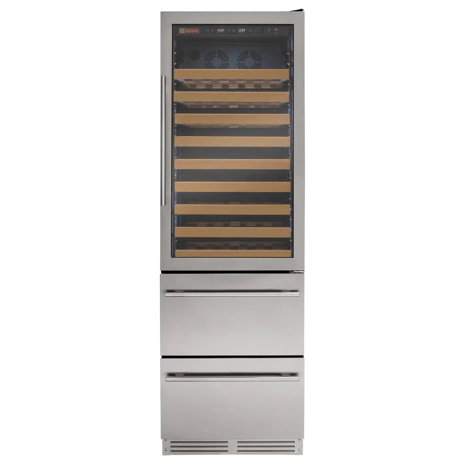 Allavino 108 Bottle Stainless Steel Wine Refrigerator with Two Refrigerated Drawers