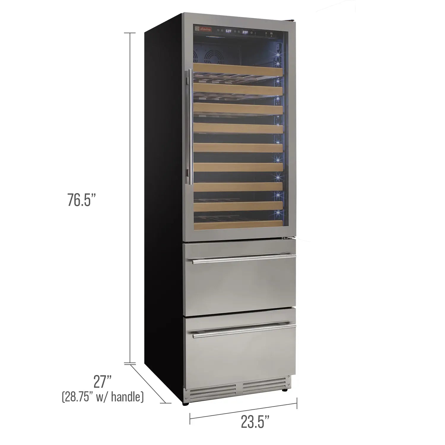 Allavino 108 Bottle Stainless Steel Wine Refrigerator with Two Refrigerated Drawers