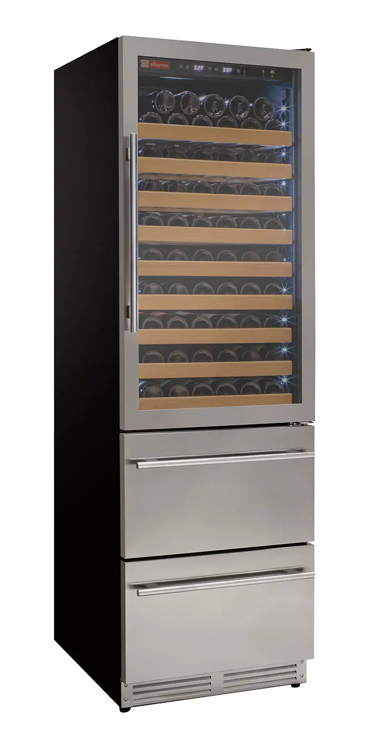 Allavino 108 Bottle Stainless Steel Wine Refrigerator with Two Refrigerated Drawers